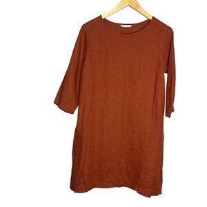 Linenfox Janid Dress in Terracotta 3/4 Sleeve Linen Tunic, size XS